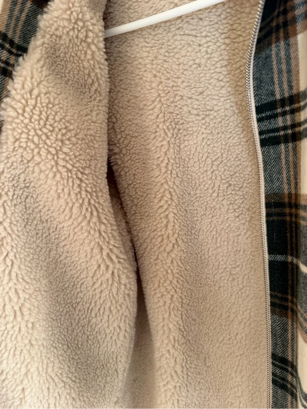 Frame Denim Plaid Sherpa-Lined Zip Jacket — Cream, Green & Black